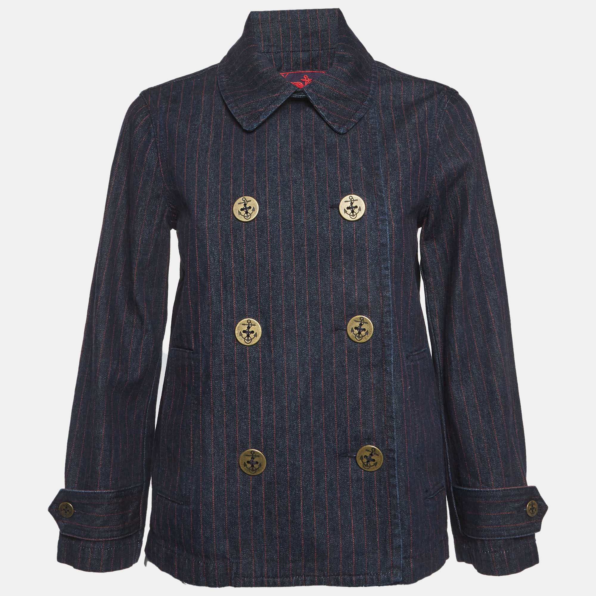 Ralph Lauren Navy Blue Striped Denim Double Breasted Jacket Ralph Lauren Navy Blue Striped Denim Double Breasted Jacket