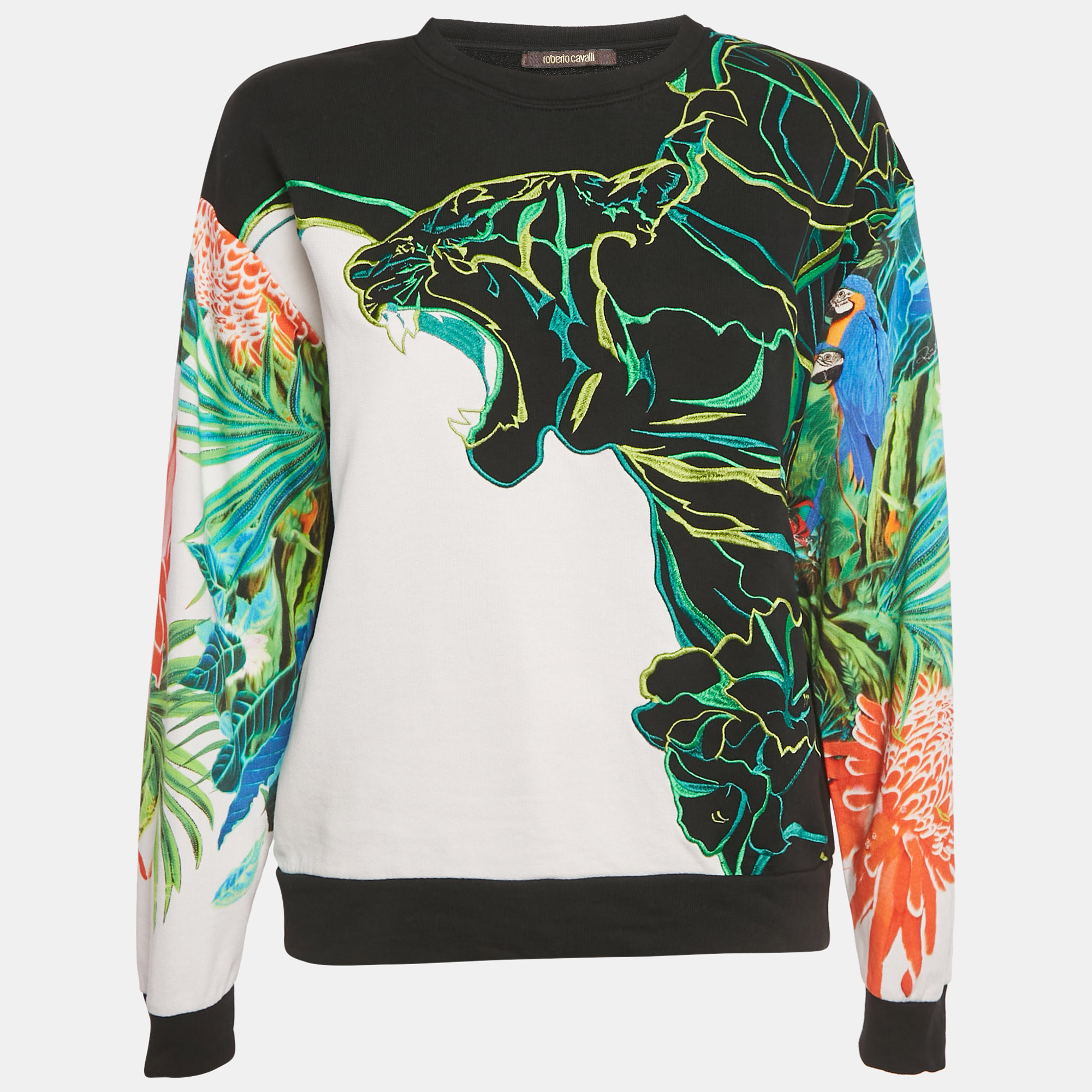 Roberto Cavalli BlackGreen Printed Cotton Sweatshirt