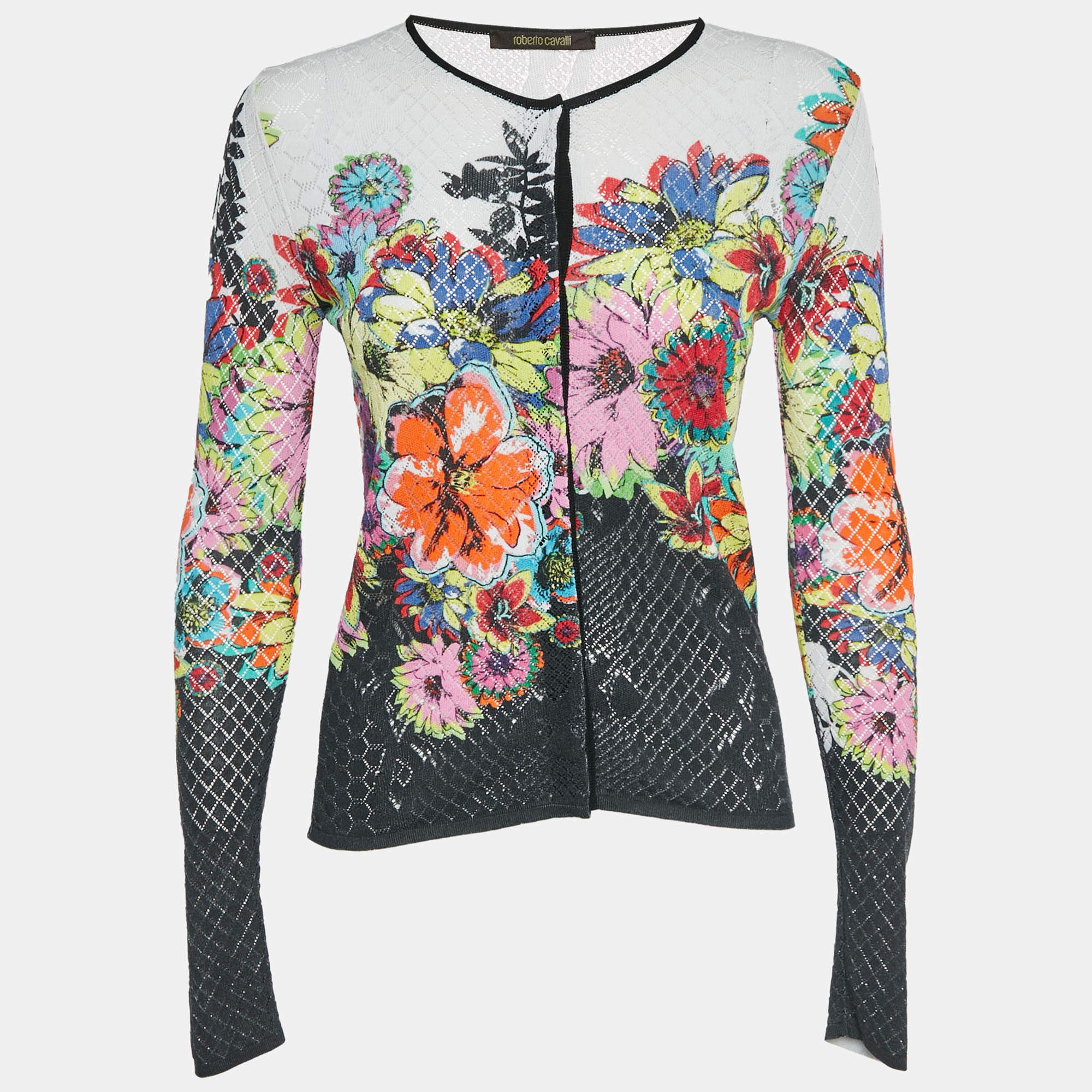 Roberto Cavalli Black Floral Knit Cardigan