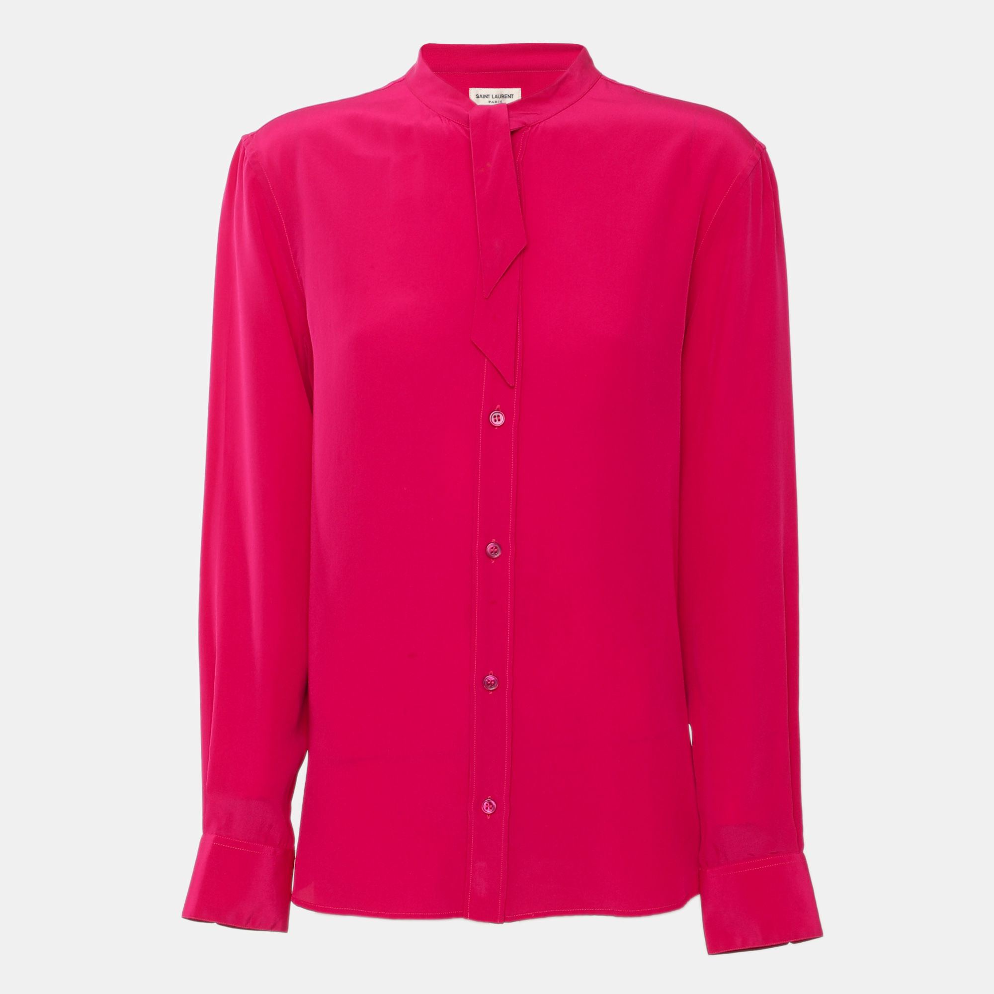 Saint Laurent Paris Pink Crepe Neck Tie Long Sleeve Shirt Saint Laurent Paris Pink Crepe Neck Tie Long Sleeve Shirt