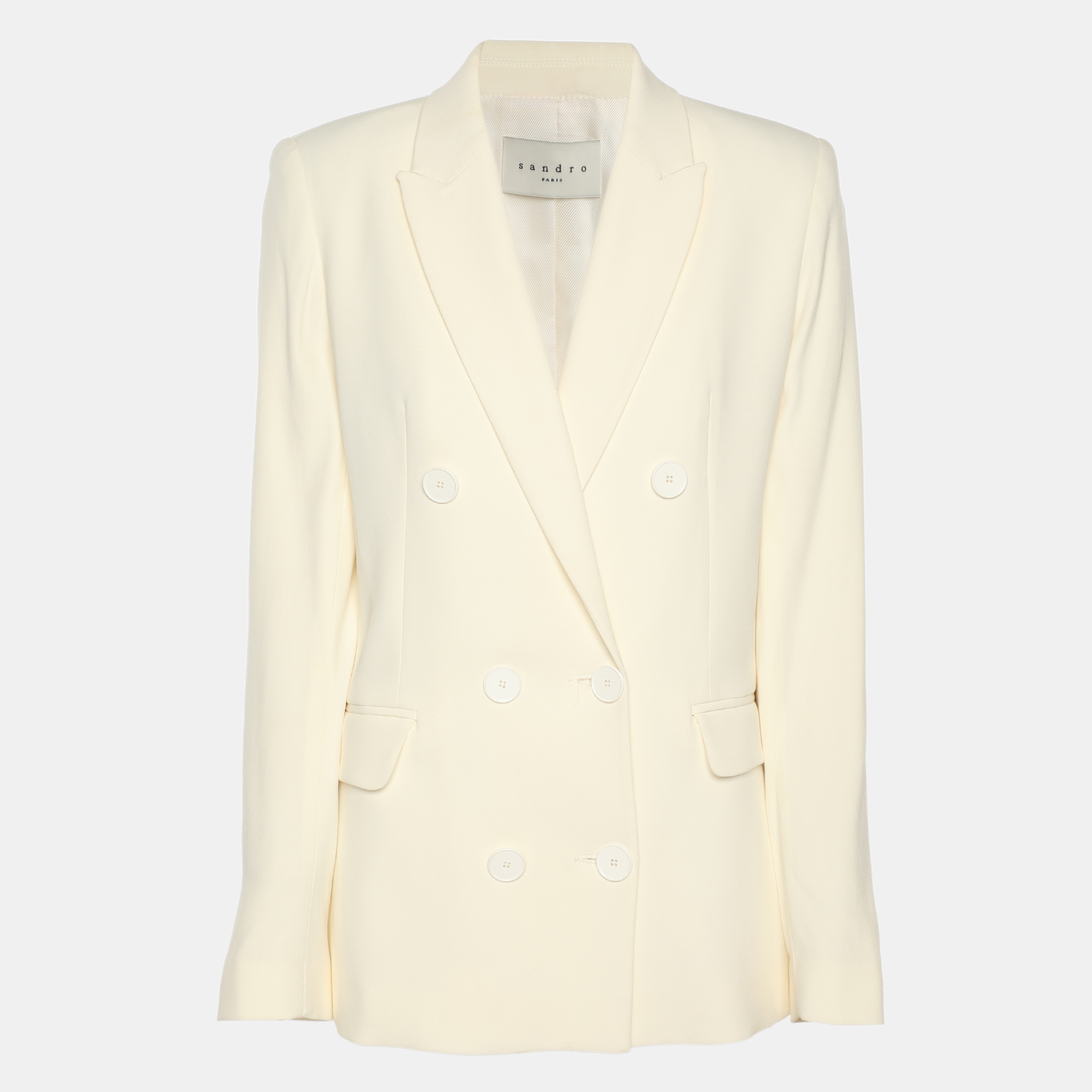 Sandro Cream Stretch Crepe Double Breasted Blazer Sandro Cream Stretch Crepe Double Breasted Blazer