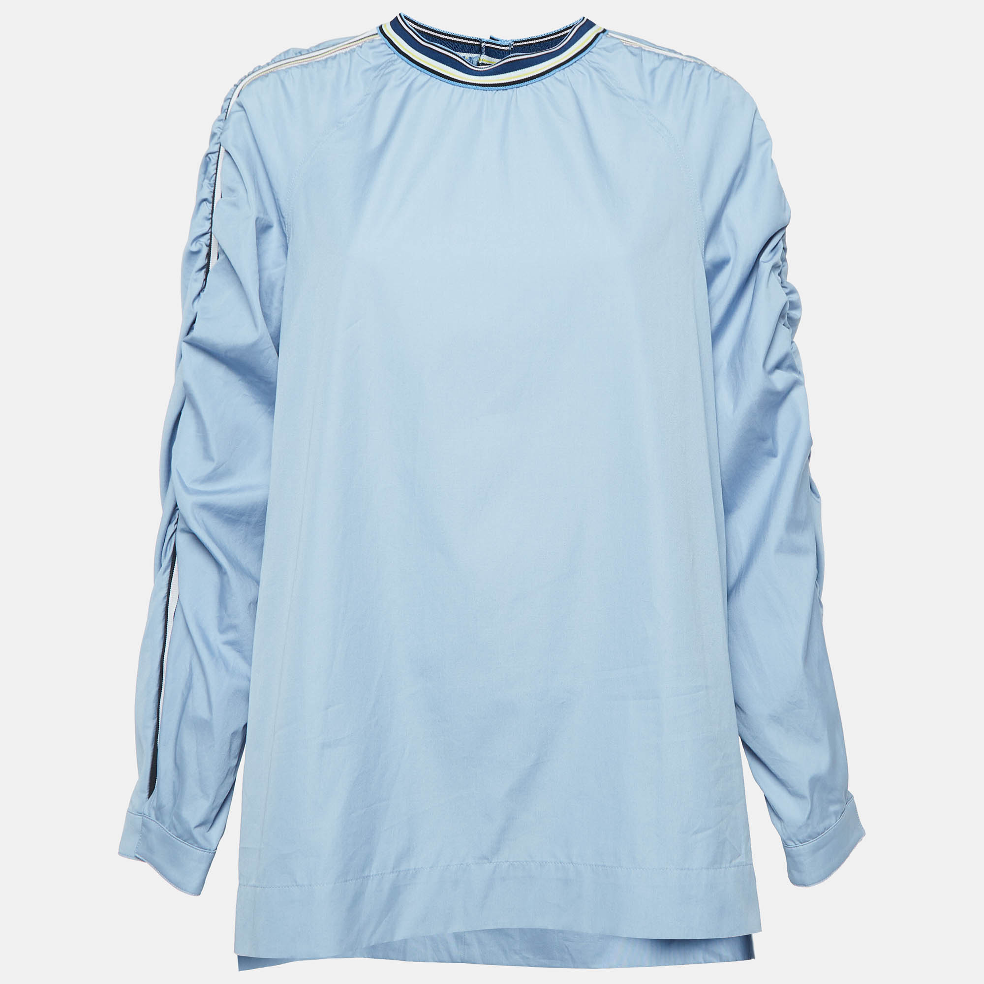Sportmax Blue Side Stripe Poplin Long Sleeve Top