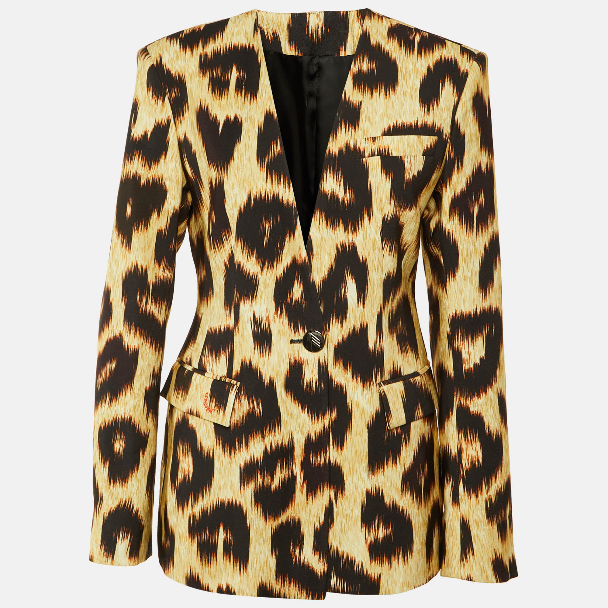 The Attico Beige Leopard Print Gabardine Tailored Blazer The Attico Beige Leopard Print Gabardine Tailored Blazer