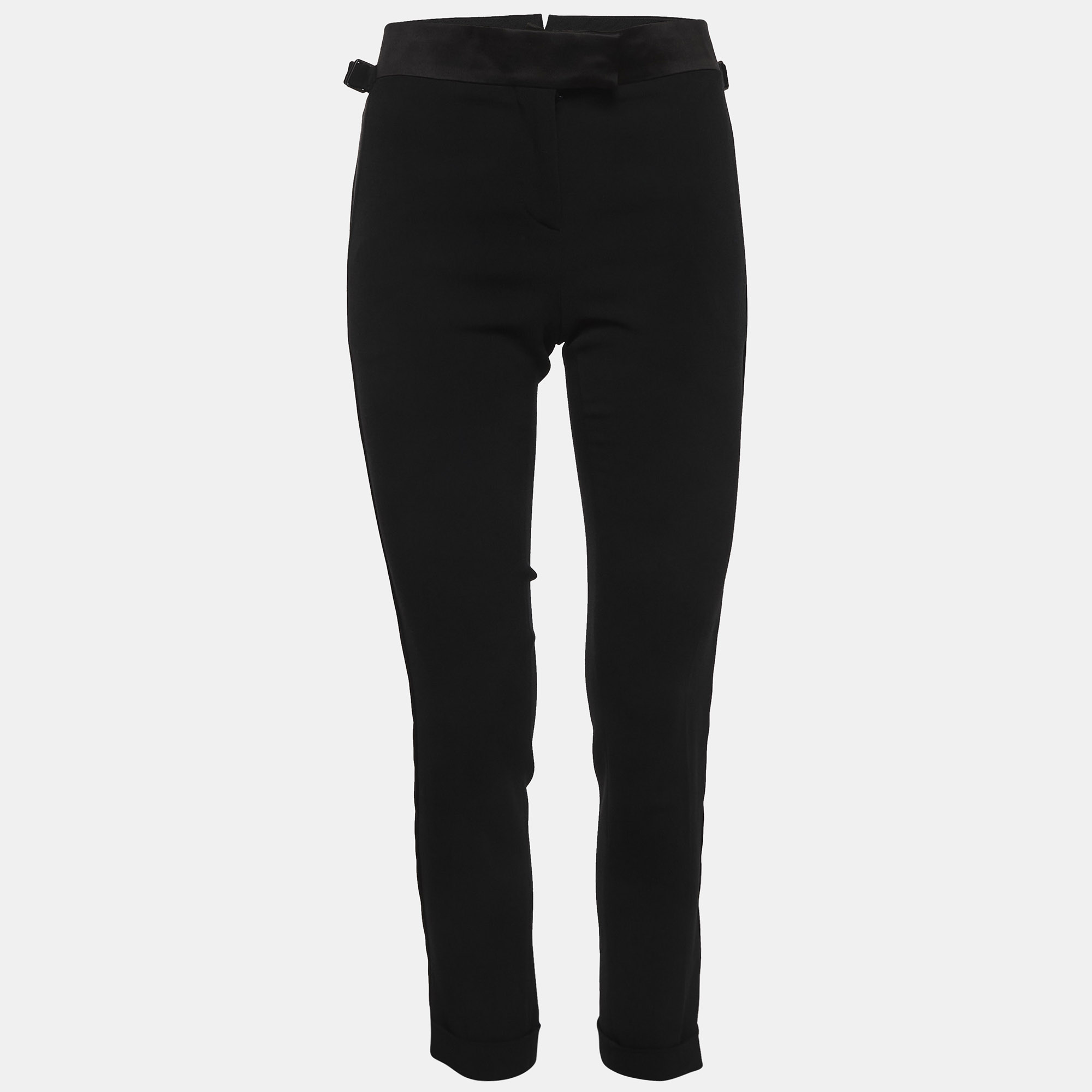 Tom Ford Black Crepe and Satin Trim Stripe Detail Trousers Tom Ford Black Crepe and Satin Trim Stripe Detail Trousers