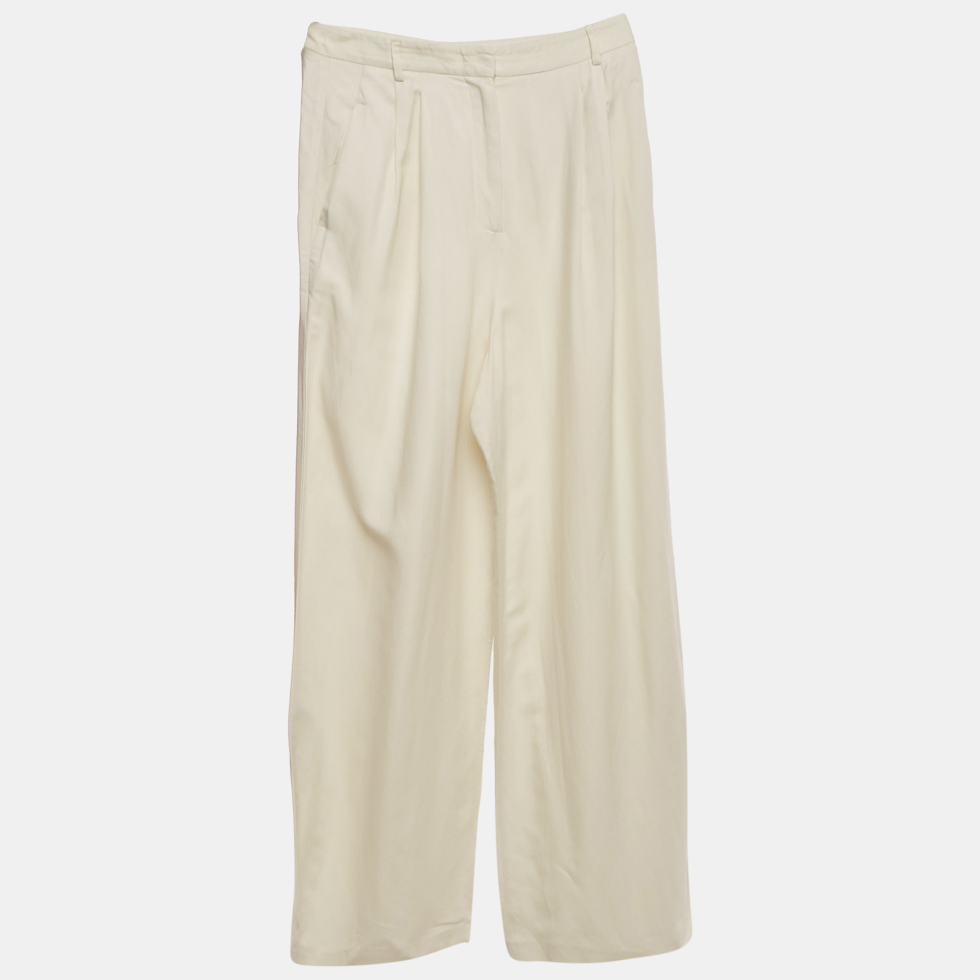 Weekend Max Mara Cream Linen Blend Pleated Wide-Leg Trousers Weekend Max Mara Cream Linen Blend Pleated Wide-Leg Trousers