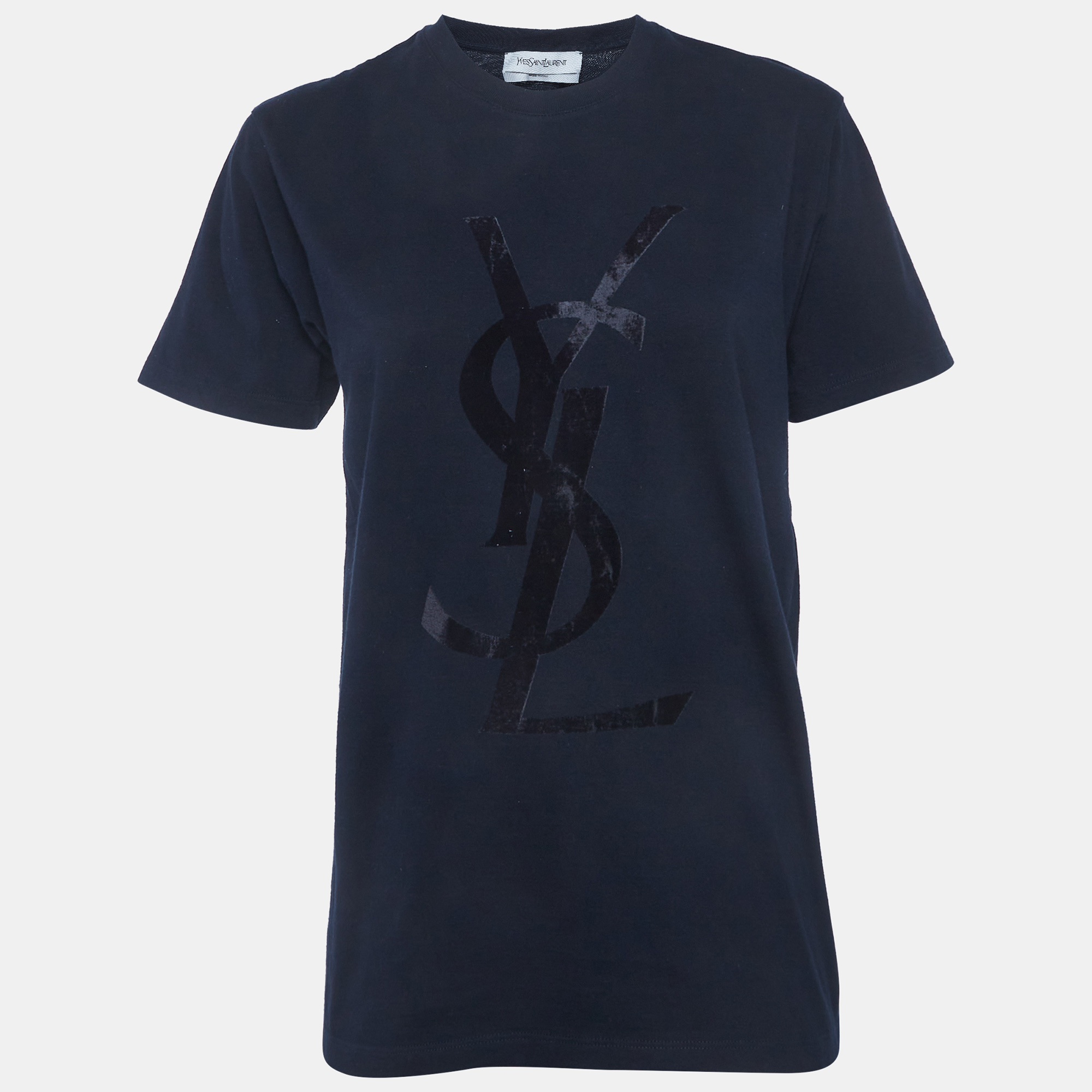 Yves Saint Laurent Navy Blue Logo Flocked Jersey Shirt Yves Saint Laurent Navy Blue Logo Flocked Jersey Shirt