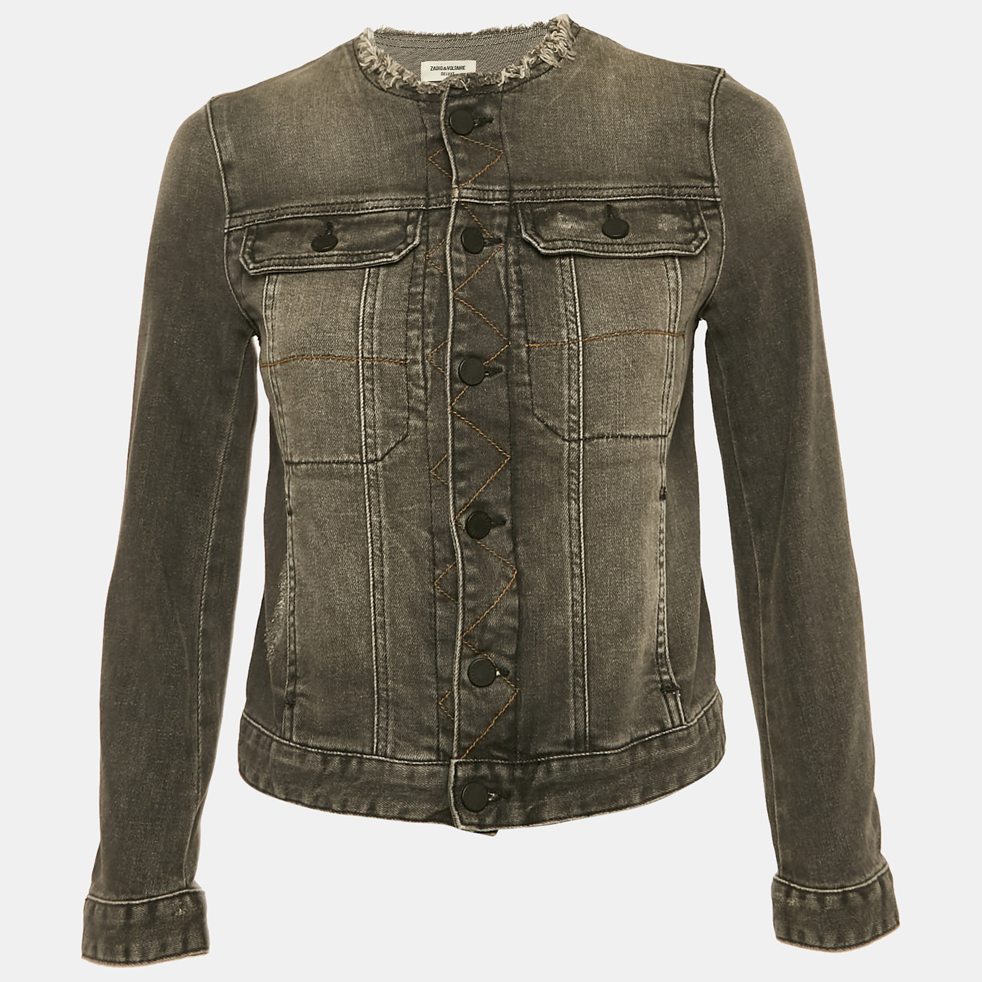 Zadig & Voltaire Grey Distressed Denim Embroidered Kiok Gris Brode Jacket Zadig & Voltaire Grey Distressed Denim Embroidered Kiok Gris Brode Jacket