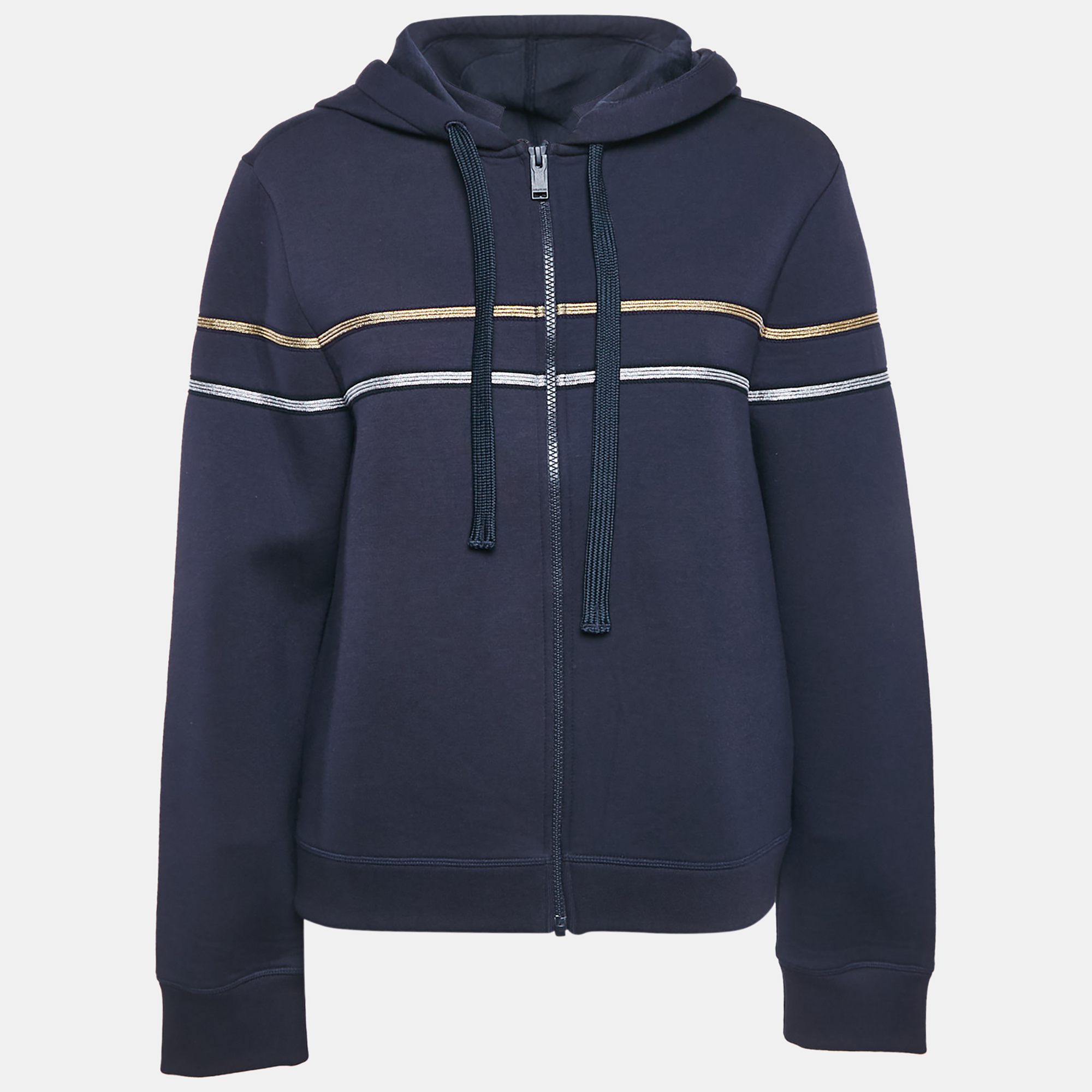 Zadig & Voltaire Deluxe Navy Blue Striped Neoprene Zip Up Hoodie Zadig & Voltaire Deluxe Navy Blue Striped Neoprene Zip Up Hoodie