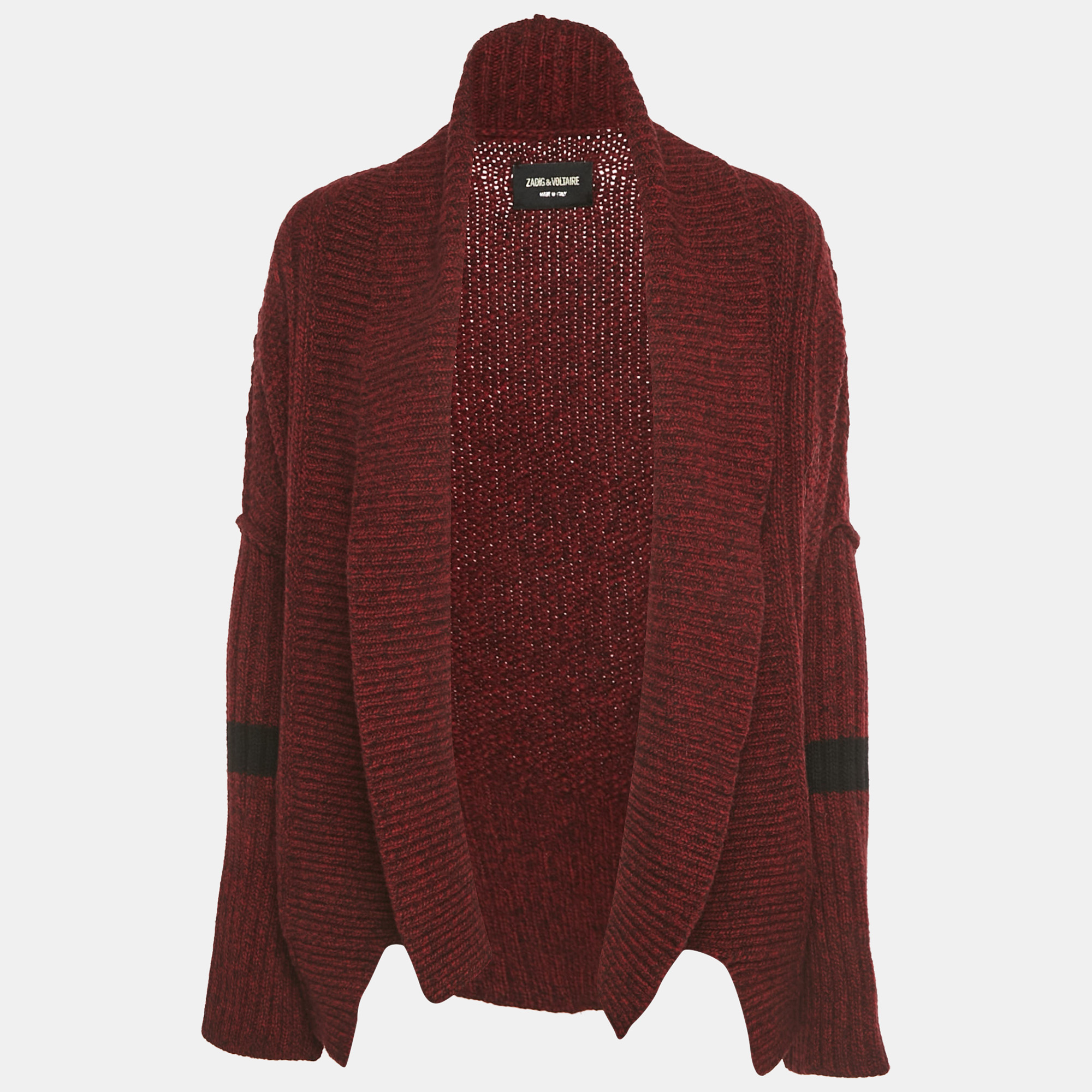 Zadig & Voltaire Burgundy Rib Knit Shawl Collar Mystic Cardigan Zadig & Voltaire Burgundy Rib Knit Shawl Collar Mystic Cardigan