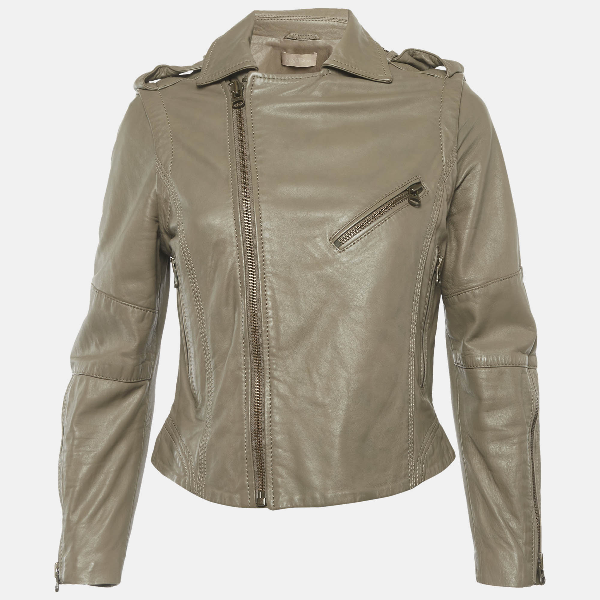 Zadig & Voltaire Beige Leather Biker Jacket Zadig & Voltaire Beige Leather Biker Jacket