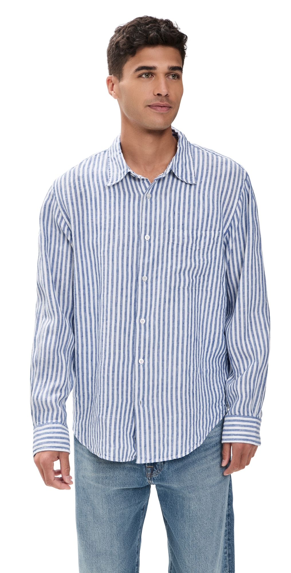 Madewell Long Sleeve Linen Top Blue Stripe Madewell Long Sleeve Linen Top Blue Stripe