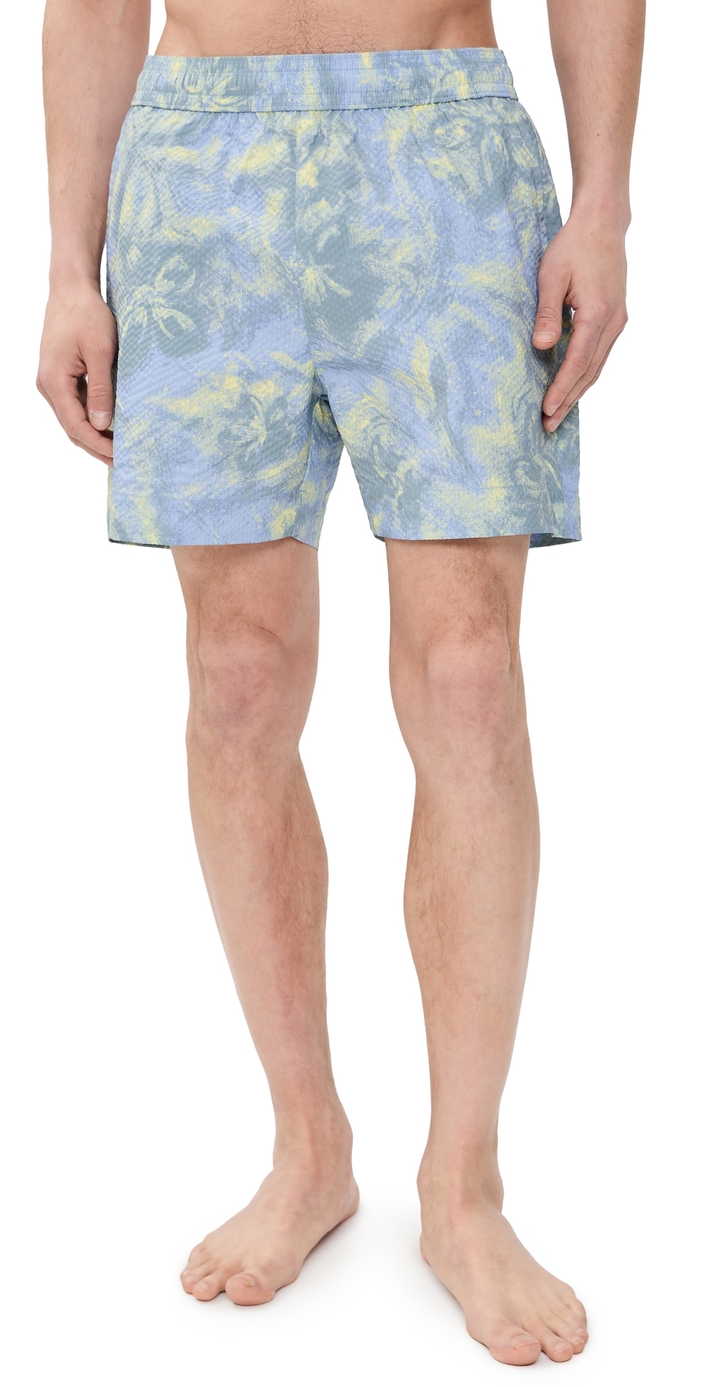 Maison Kitsuné Printed Seersucker Swim Shorts Arctic IcePastel Yellow