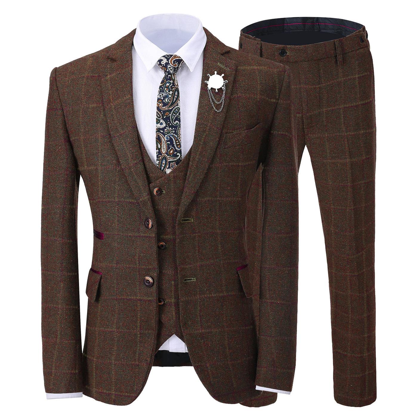 Menseventwear Men’s Pieces Mens Formal Tweed Plaid Notch Lapel Suit Blazer+vest+Pants Menseventwear Men’s Pieces Mens Formal Tweed Plaid Notch Lapel Suit Blazer+vest+Pants