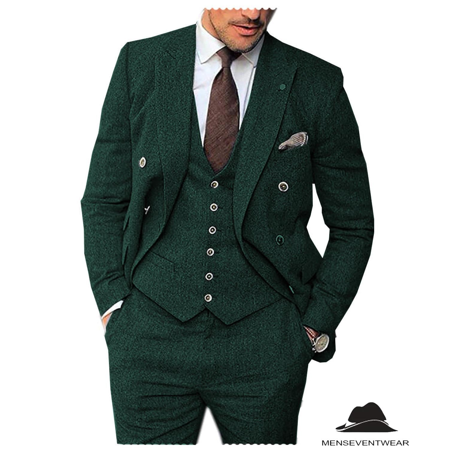 Menseventwear Men’s Pieces Mens Suit Classic Herringbone Tweed Peak Lapel Tuxedos Blazer+vest+Pants Menseventwear Men’s Pieces Mens Suit Classic Herringbone Tweed Peak Lapel Tuxedos Blazer+vest+Pants