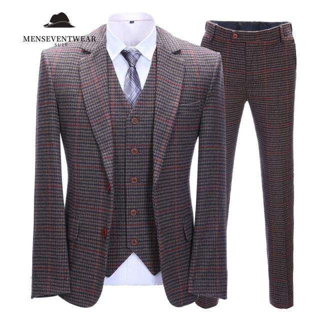 Menseventwear Men’s Business Pieces Formal Coffee Plaid Notch Lapel Suit Blazer+vest+Pants Menseventwear Men’s Business Pieces Formal Coffee Plaid Notch Lapel Suit Blazer+vest+Pants