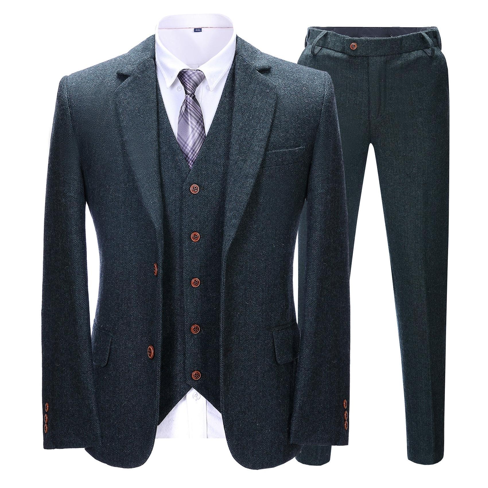 Menseventwear Men’s Business Pieces Formal Navy Herringbone Notch Lapel Suit Blazer+vest+Pants Menseventwear Men’s Business Pieces Formal Navy Herringbone Notch Lapel Suit Blazer+vest+Pants