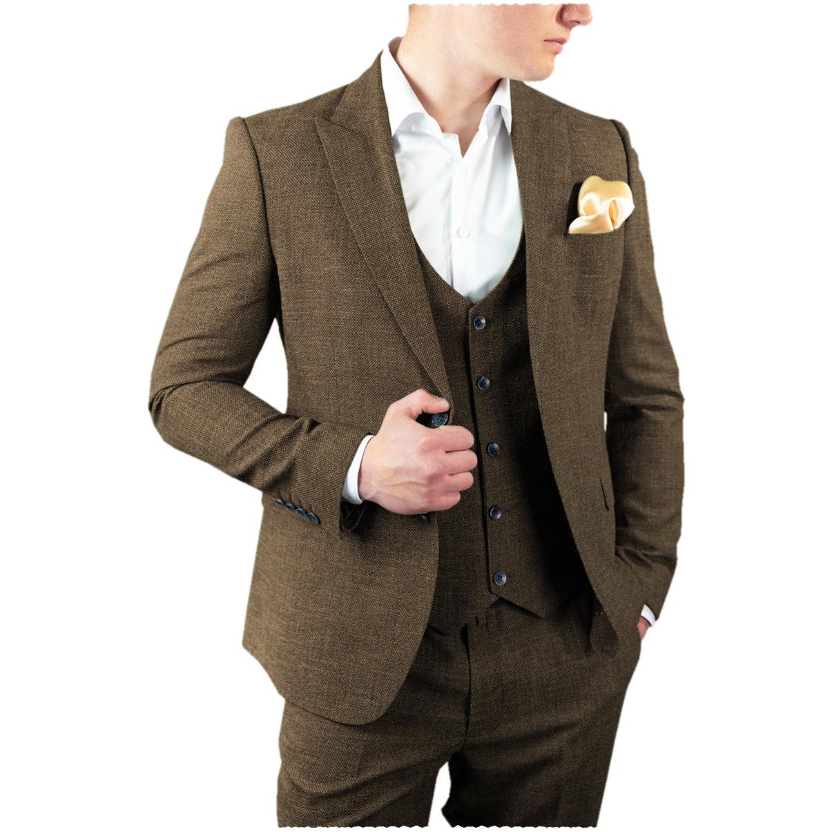 Menseventwear Men’s Casual Pieces Mens Suit Classic Tweed Peak Lapel Tuxedos Blazer+vest+Pants Menseventwear Men’s Casual Pieces Mens Suit Classic Tweed Peak Lapel Tuxedos Blazer+vest+Pants