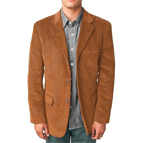 Men’s Casual Corduroy Suit Retro Slim Fit Notch Lapel Sports Jacket