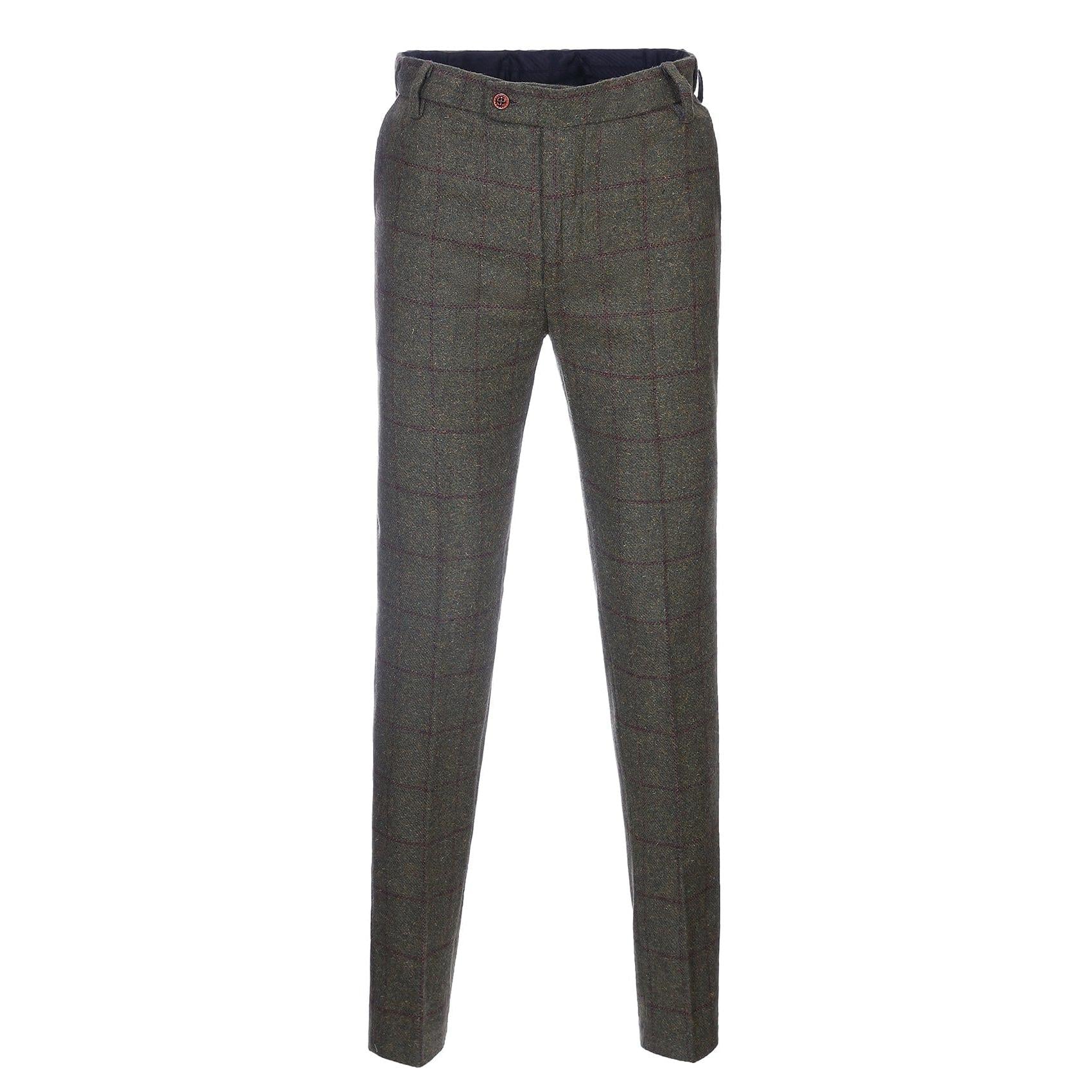 Menseventwear Men’s Casual Suit Pants Green Plaid Pleat-Front Trousers – Green W x L