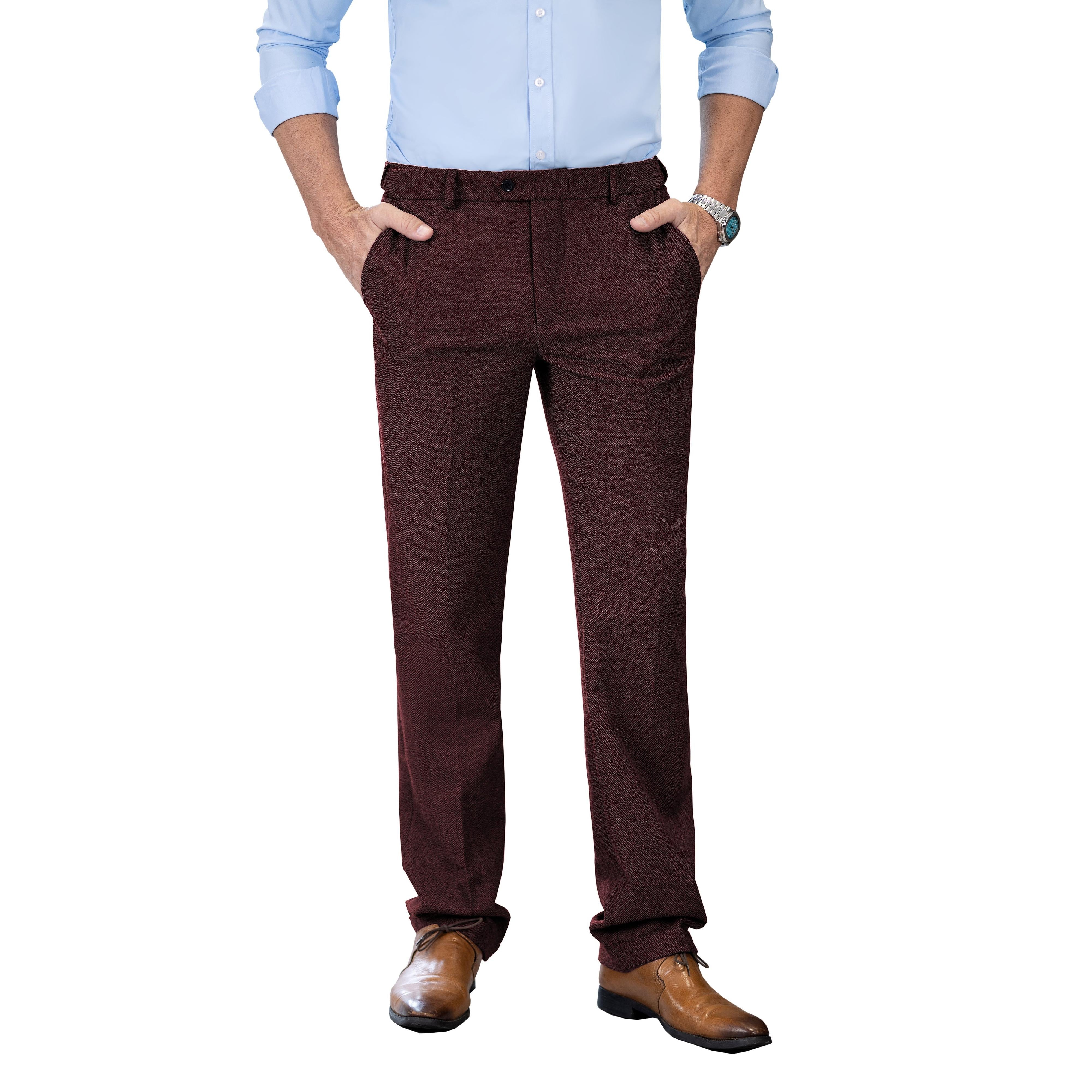 Men’s Retro Suit Pants Herringbone Tweed Trousers – Burgundy W x L Men’s Retro Suit Pants Herringbone Tweed Trousers – Burgundy W x L