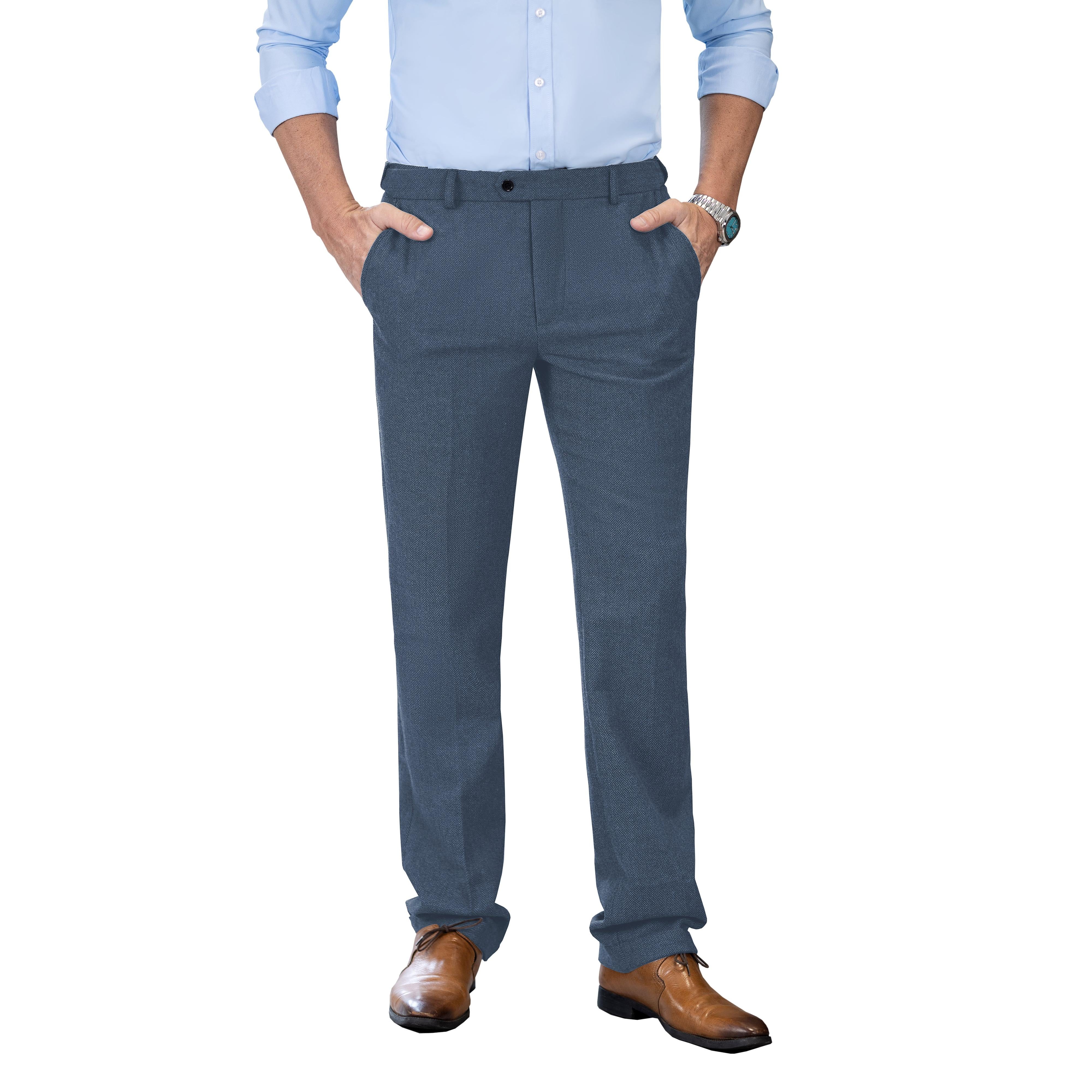 Men’s Retro Suit Pants Herringbone Tweed Trousers – Light Navy W x L Men’s Retro Suit Pants Herringbone Tweed Trousers – Light Navy W x L