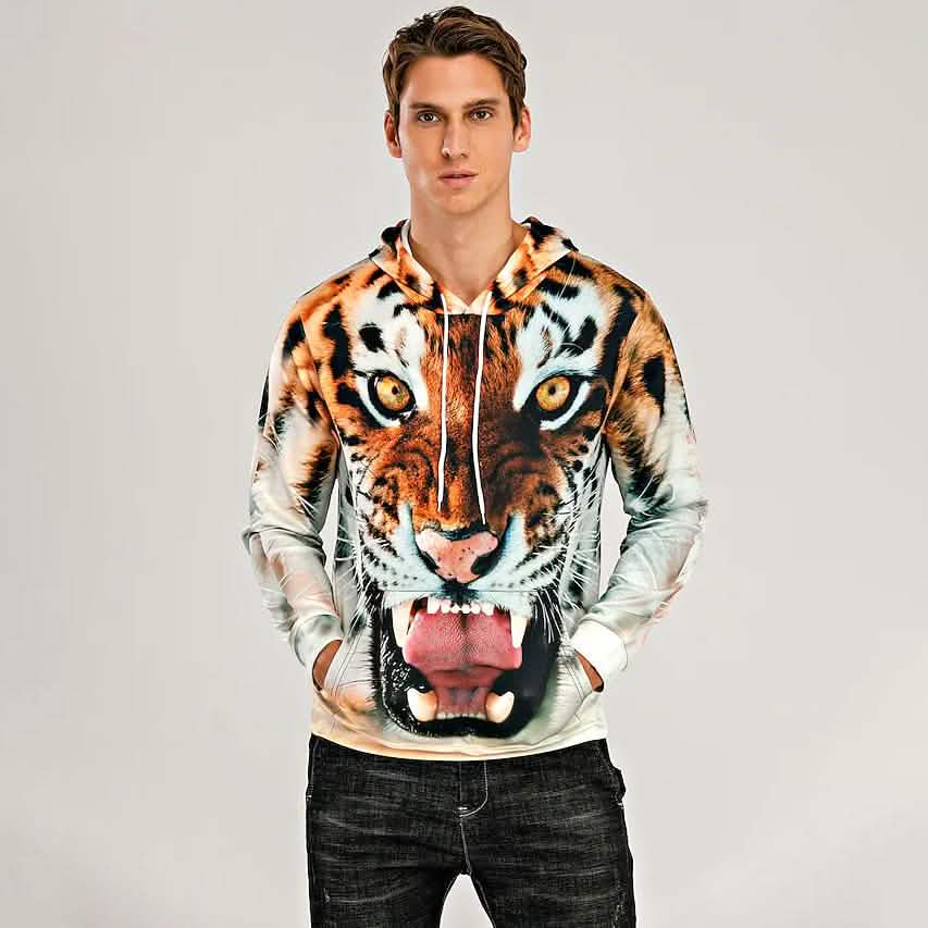 Men’s Animal Patterned D Tiger Hoodie Men’s Animal Patterned D Tiger Hoodie