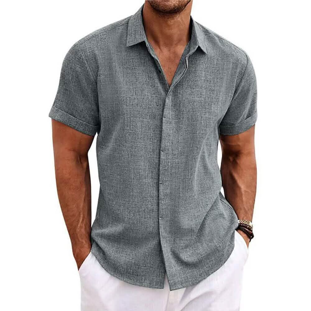 Men’s Button Down Shirt Short Sleeve Plain Lapel Men’s Button Down Shirt Short Sleeve Plain Lapel