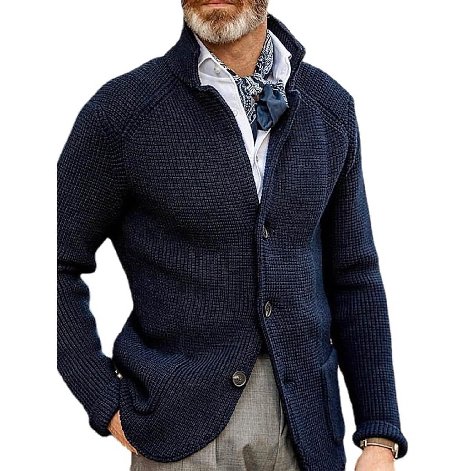 Men’s Cardigan Solid Color Sweater