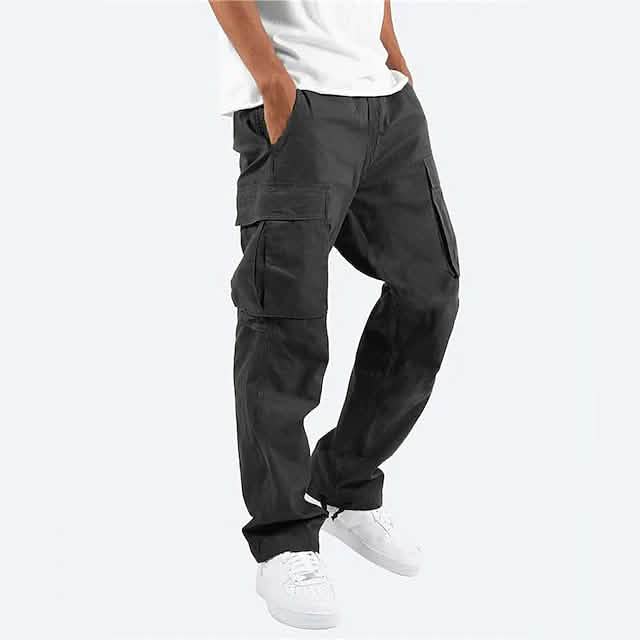 Men’s Cargo Pants Trousers Drawstring Elastic Waist Multi Pocket – Black XXXX