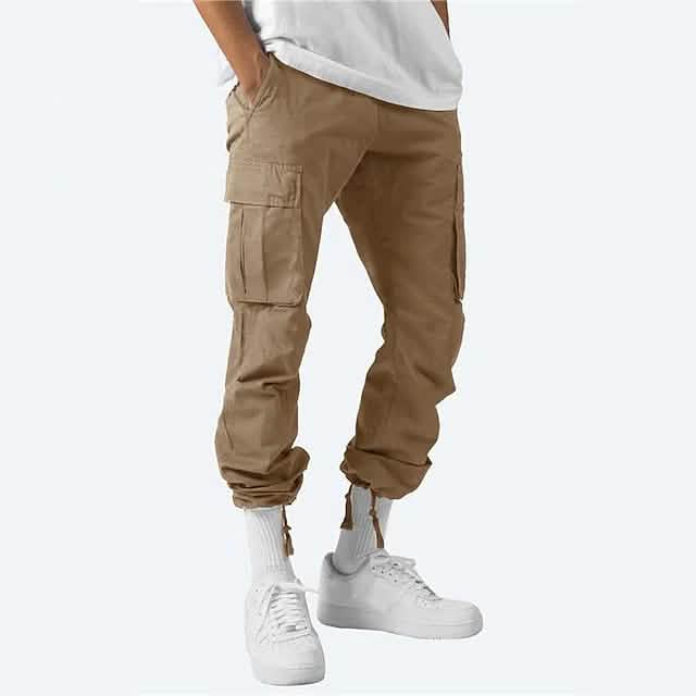 Men’s Cargo Pants Trousers Drawstring Elastic Waist Multi Pocket