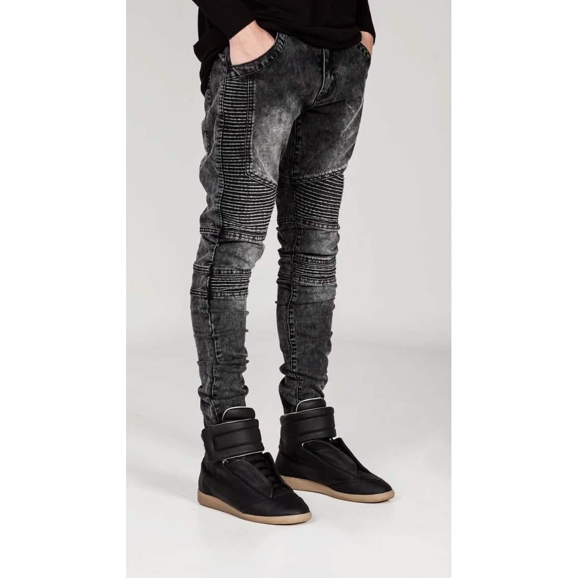 Men’s Comfy Stretch Ripped Distressed Biker Jeans Pants Rock Revival