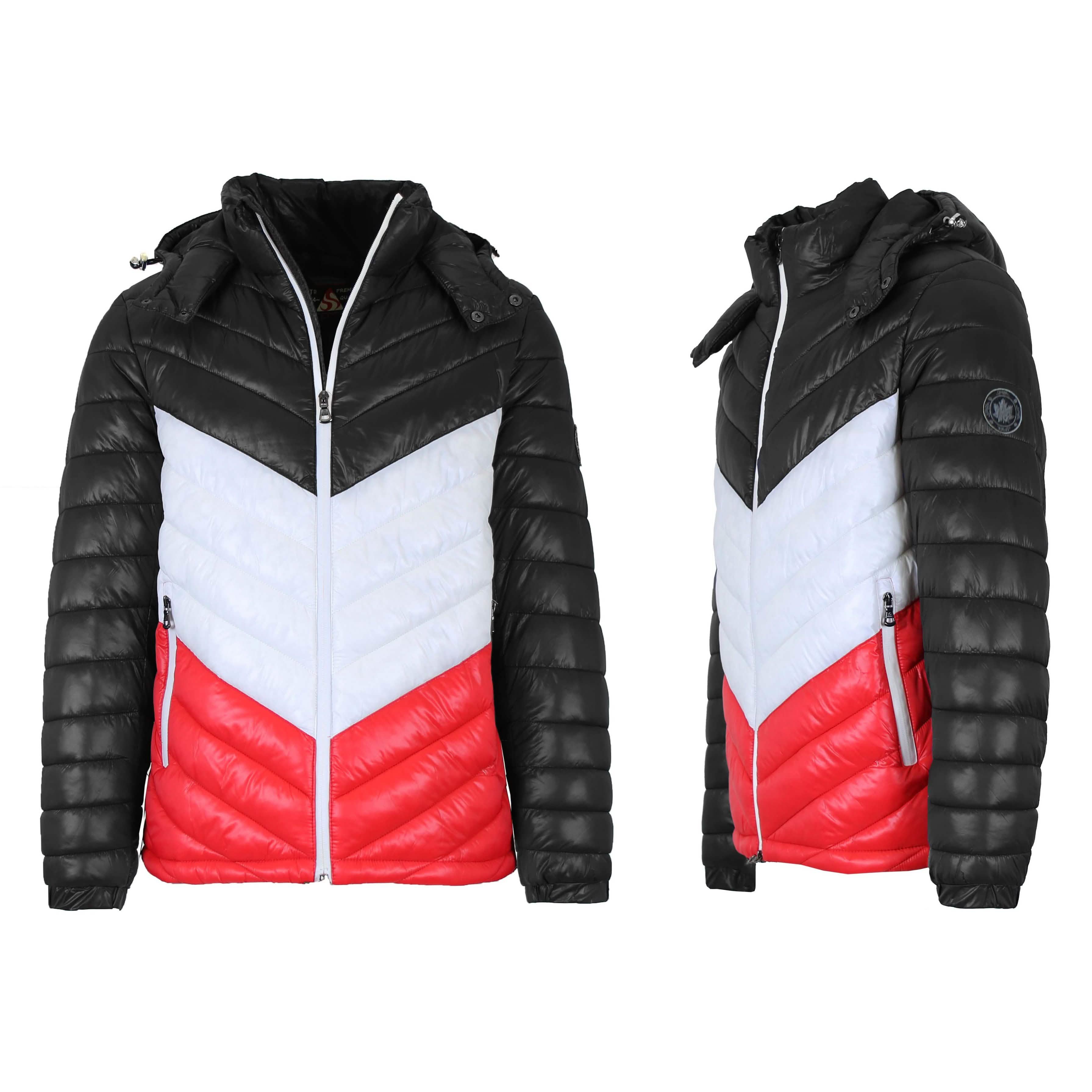 Men’s Heavyweight Hooded Puffer Bubble Jacket – BlackWhiteRed