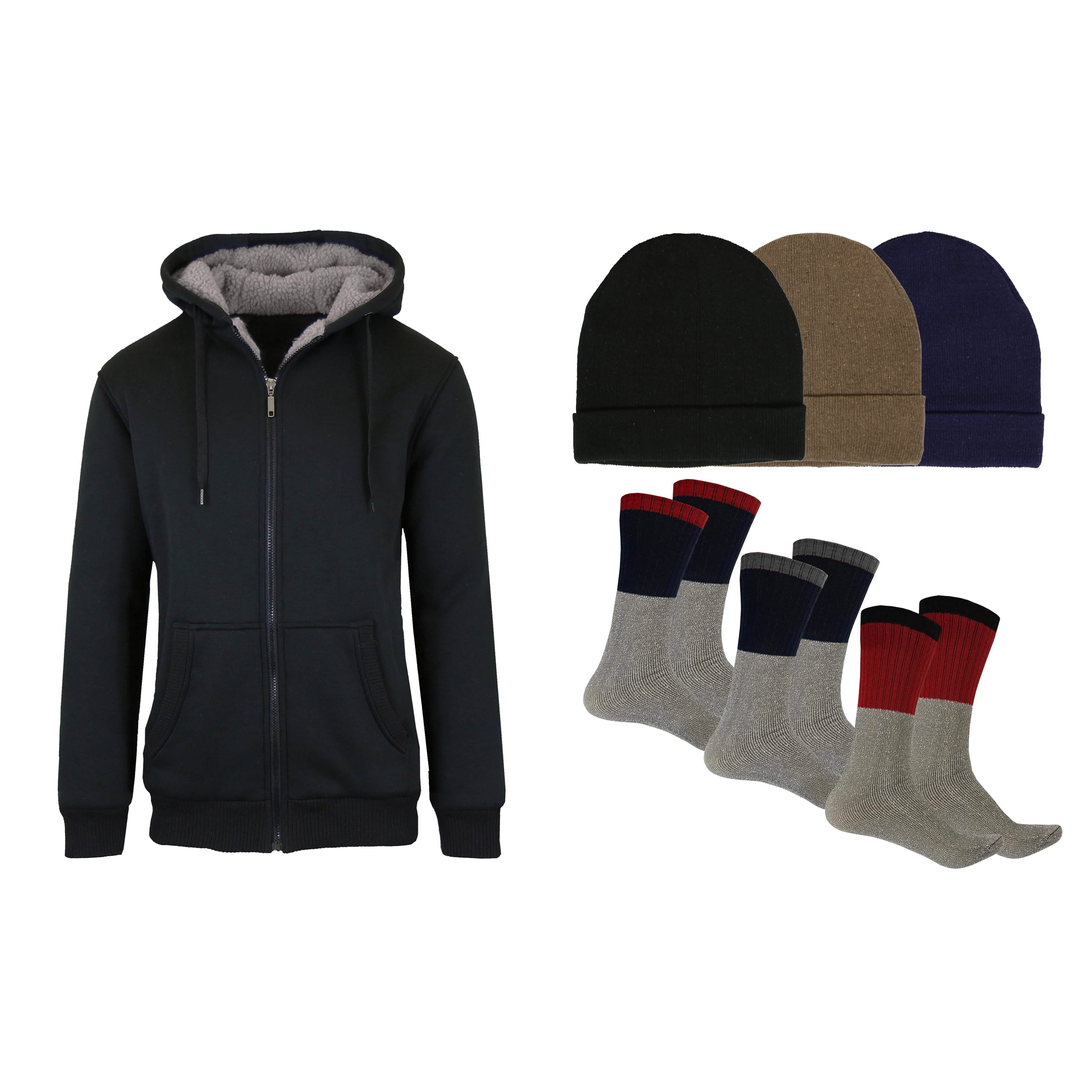 Men’s Sherpa Hoodie, Fleece Lined Hat and Thermal Socks Gift Set Men’s Sherpa Hoodie, Fleece Lined Hat and Thermal Socks Gift Set