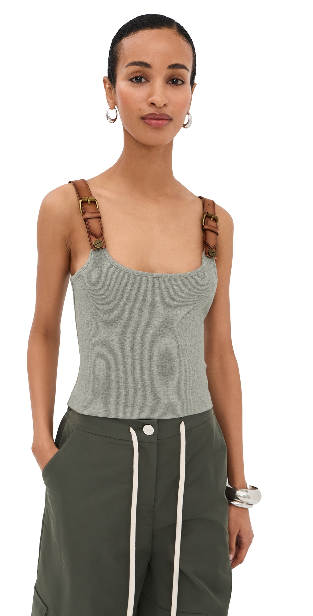 Monse Leather Strap Tank Top Heather Grey Monse Leather Strap Tank Top Heather Grey