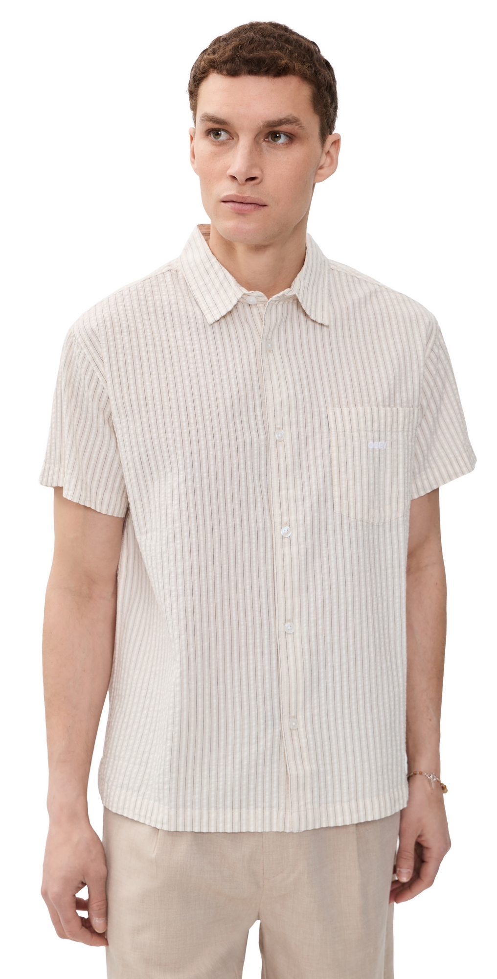 Obey Seersucker Collared Shirt Unbleached Multi