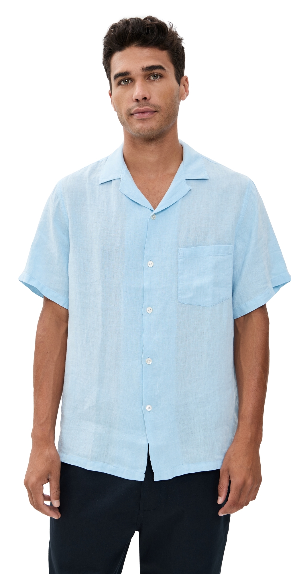 Portuguese Flannel Linen Camp Collar Shirt Sky Portuguese Flannel Linen Camp Collar Shirt Sky
