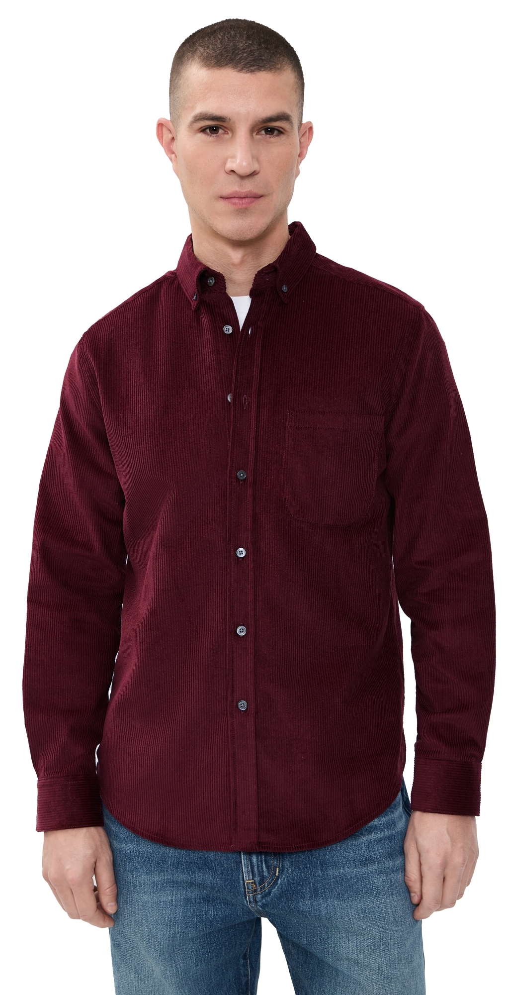 Portuguese Flannel Lobo . Corduroy Button Down Shirt Bordeaux