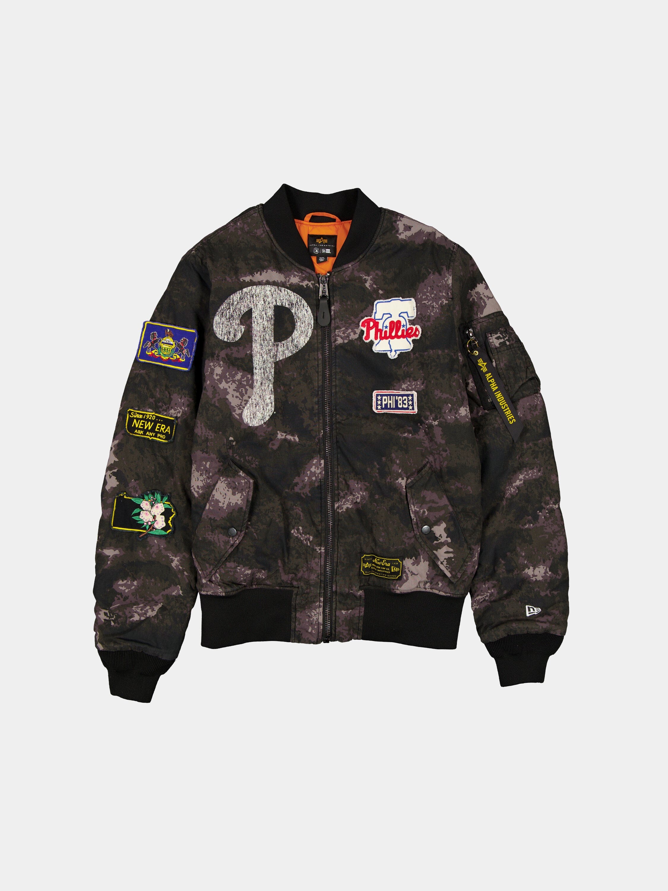PHILADELPHIA PHILLIES X ALPHA X NEW ERA MA- BOMBER JACKET BLACK CAMO