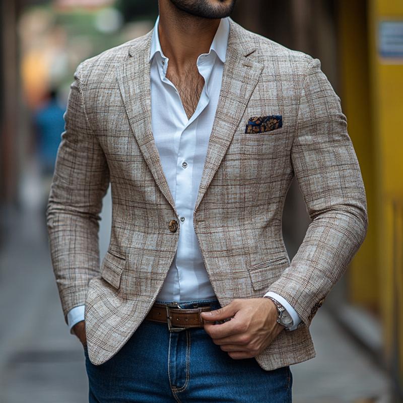 Men’s Fashion Retro Checked Notch Lapel One Button Casual Blazer Z Men’s Fashion Retro Checked Notch Lapel One Button Casual Blazer Z