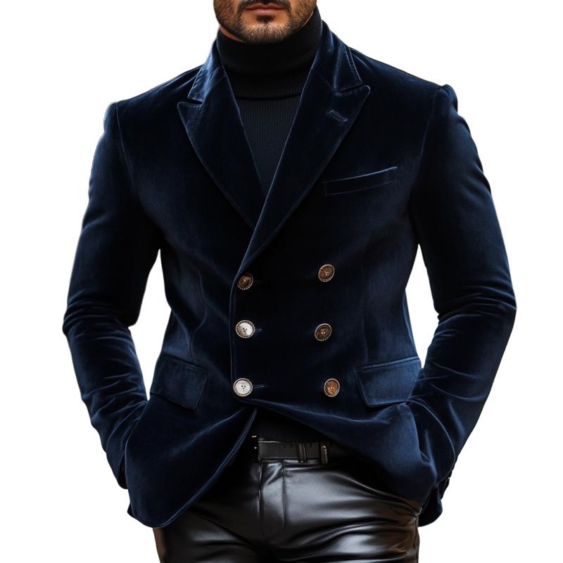 Men’s Vintage Elegant Velvet Peaked Lapel Double Breasted Slim Fit Blazer M Men’s Vintage Elegant Velvet Peaked Lapel Double Breasted Slim Fit Blazer M