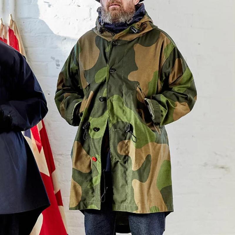 Men’s Camouflage Hooded Single Breasted Trench Coat Z Men’s Camouflage Hooded Single Breasted Trench Coat Z