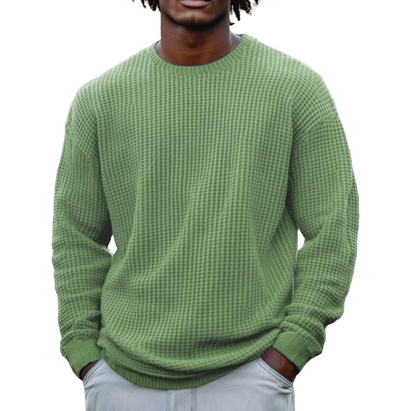Men’s Solid Color Waffle Round Neck Long Sleeve Sweatshirt Z Men’s Solid Color Waffle Round Neck Long Sleeve Sweatshirt Z