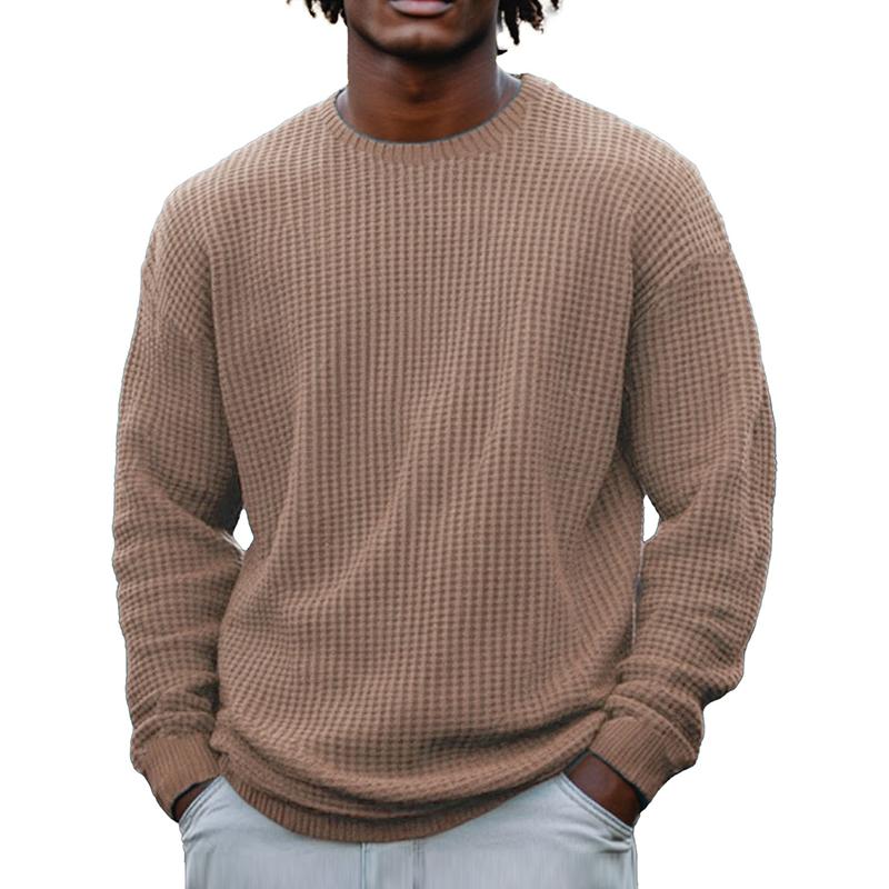 Men’s Solid Color Waffle Round Neck Long Sleeve Sweatshirt Z Men’s Solid Color Waffle Round Neck Long Sleeve Sweatshirt Z