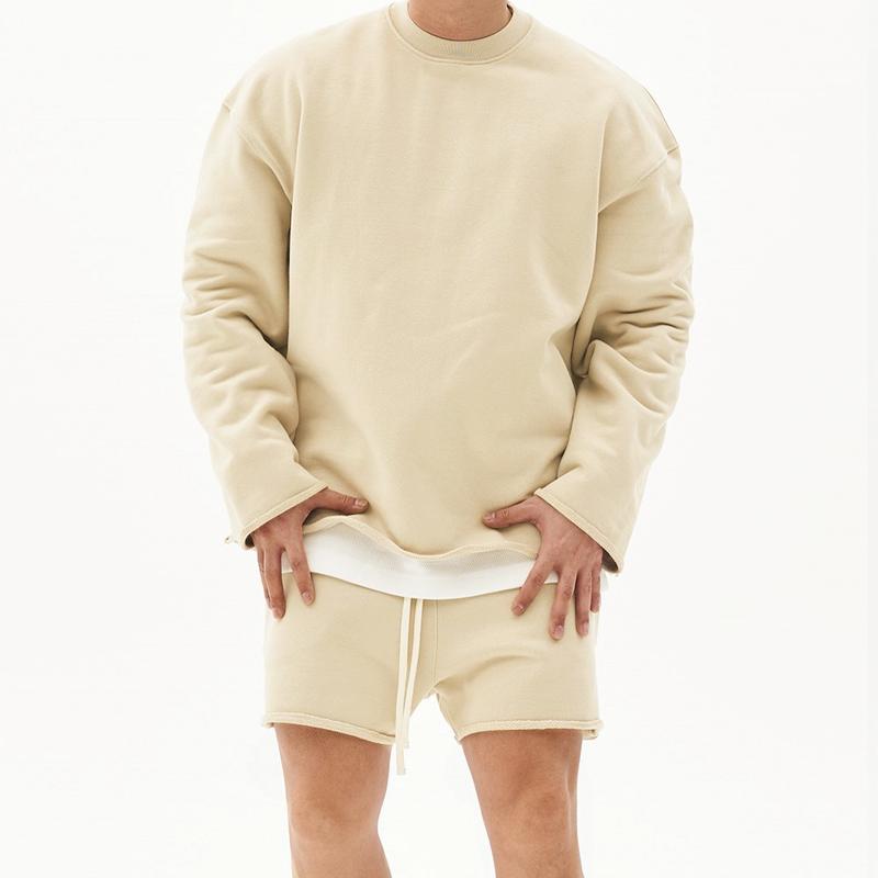 Men’s Fashion Solid Color Loose Rolled Sweatshirt Shorts Set Z Men’s Fashion Solid Color Loose Rolled Sweatshirt Shorts Set Z