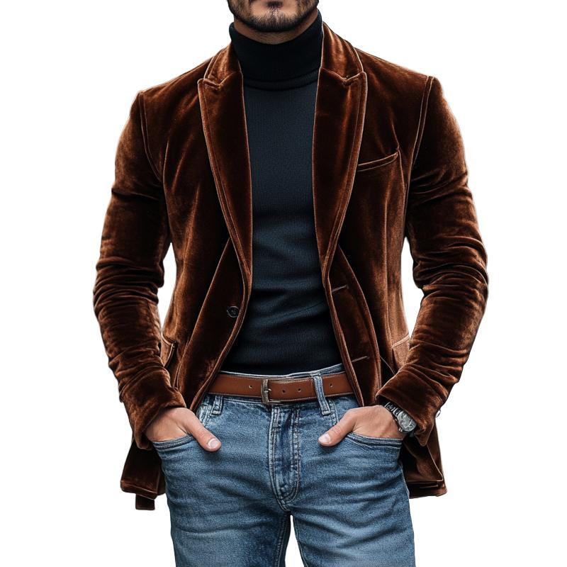 Men’s Vintage Peaked Lapel Velvet Single Breasted Blazer M Men’s Vintage Peaked Lapel Velvet Single Breasted Blazer M