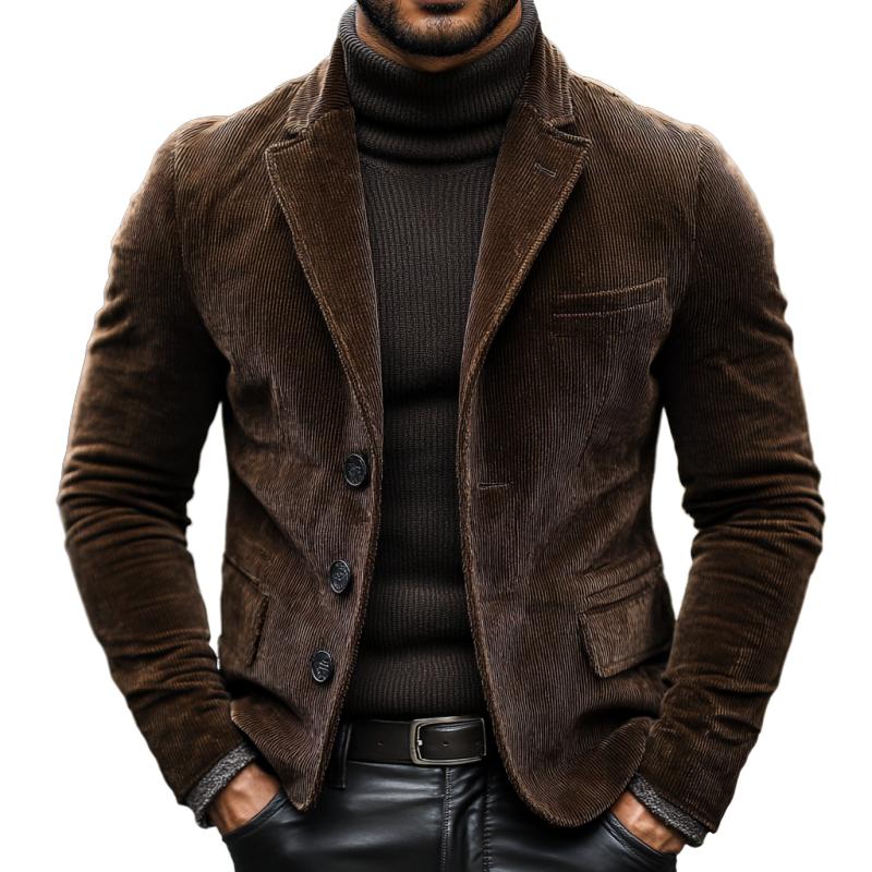 Men’s Vintage Notched Lapel Thick Corduroy Slim Blazer M
