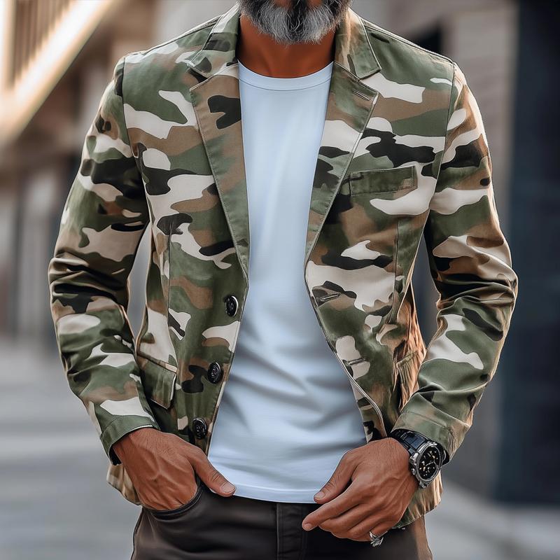 Men’s Retro Camouflage Notch Lapel Single Breasted Casual Blazer Z Men’s Retro Camouflage Notch Lapel Single Breasted Casual Blazer Z