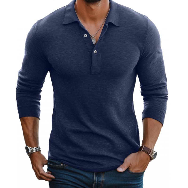 Men’s Casual Cotton Blend Lapel Slim Fit Long Sleeve Polo Shirt M