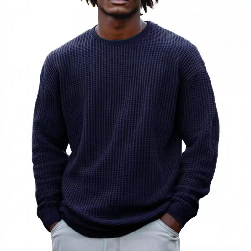 Men’s Solid Color Waffle Round Neck Long Sleeve Sweatshirt Z Men’s Solid Color Waffle Round Neck Long Sleeve Sweatshirt Z