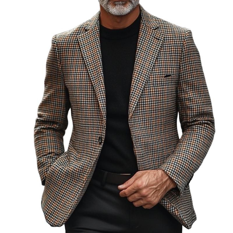 Men’s Vintage Check Lapel Single Breasted Blazer Y